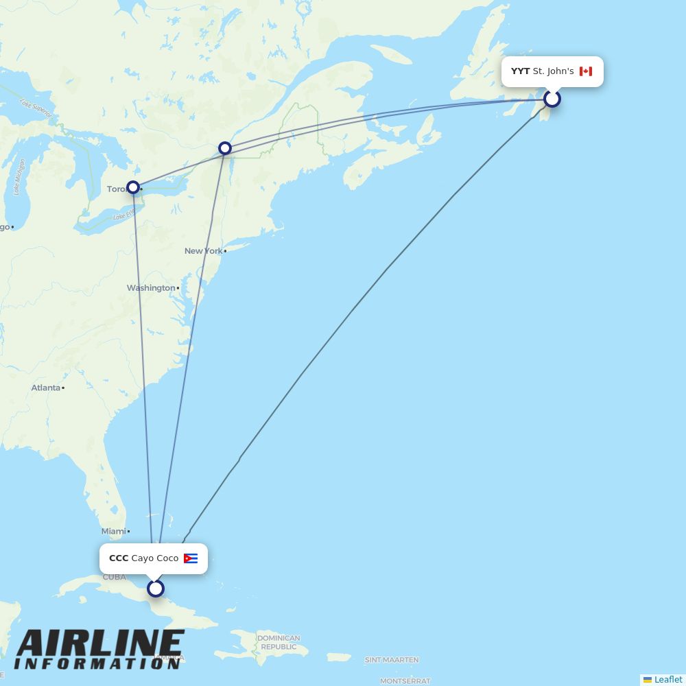 Airlines with flights from St. John's to Cayo Coco (YYT to CCC