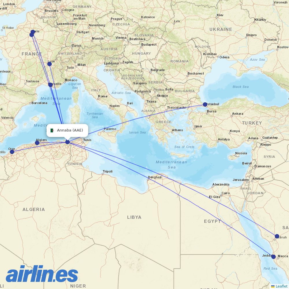 Air Algerie at AAE route map