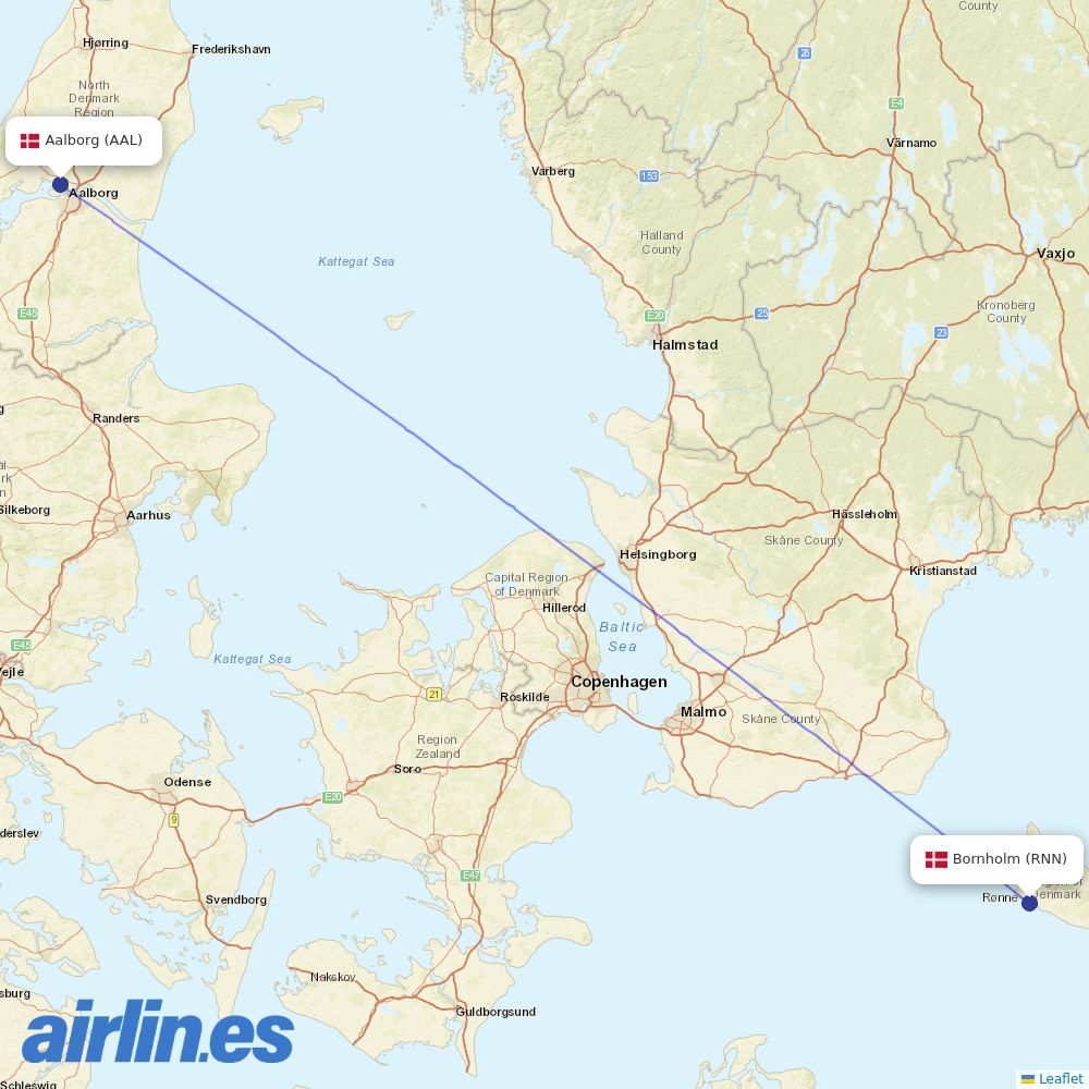 DAT from Aalborg destination map