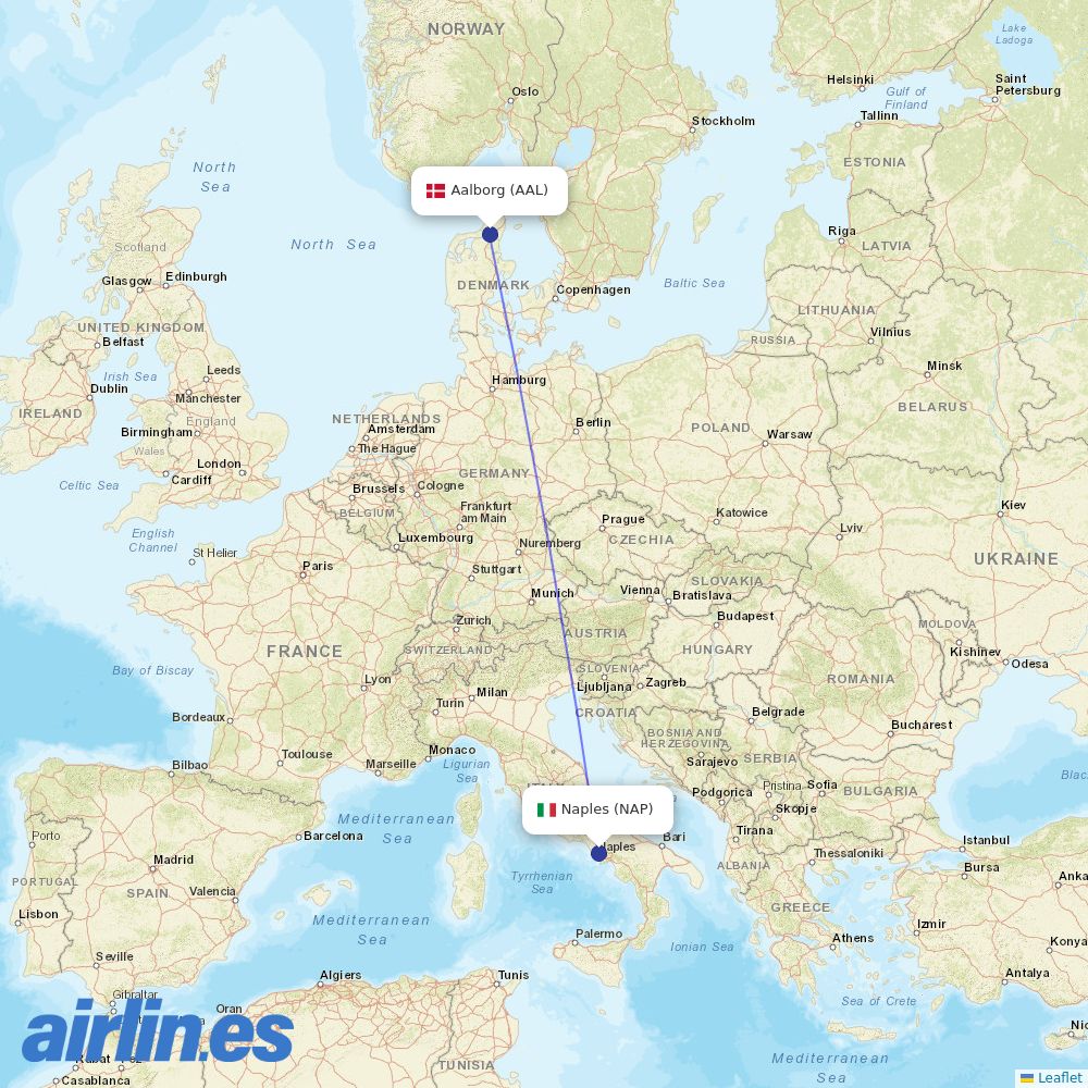 Volotea from Aalborg destination map