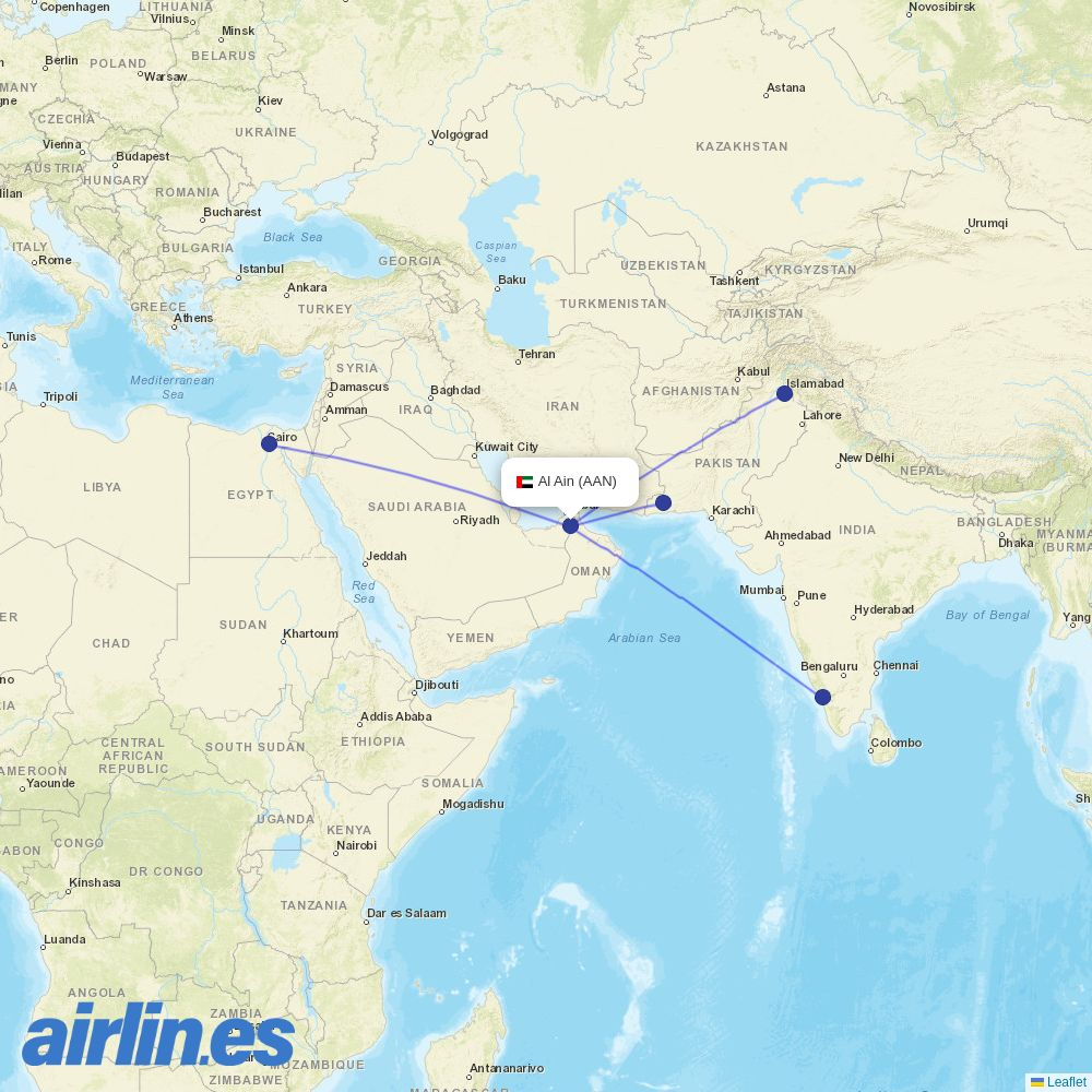 Air India Express from Al Ain International Airport destination map