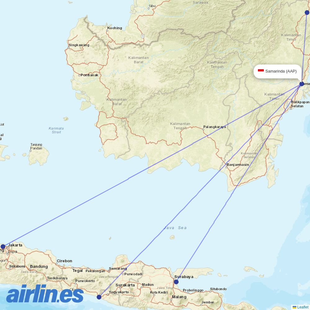 Batik Air from Aji Pangeran Tumenggung Airport destination map