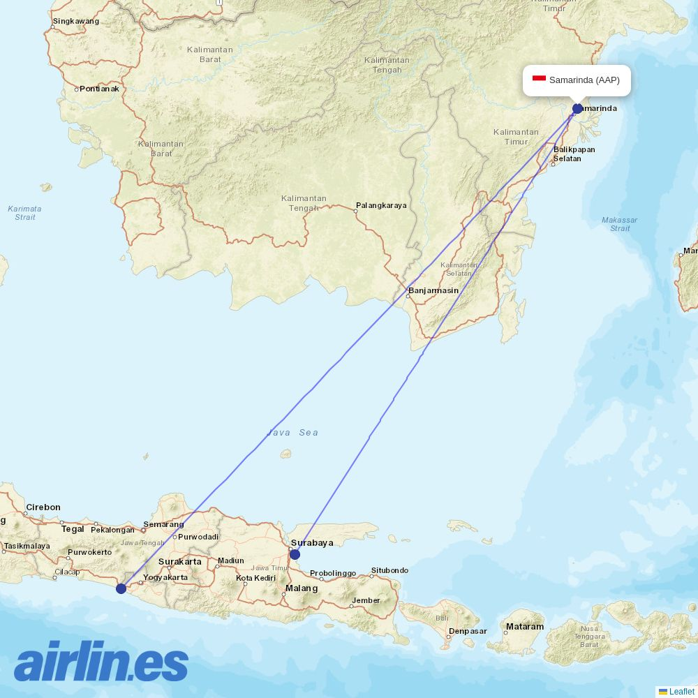 Super Air Jet from Aji Pangeran Tumenggung Airport destination map