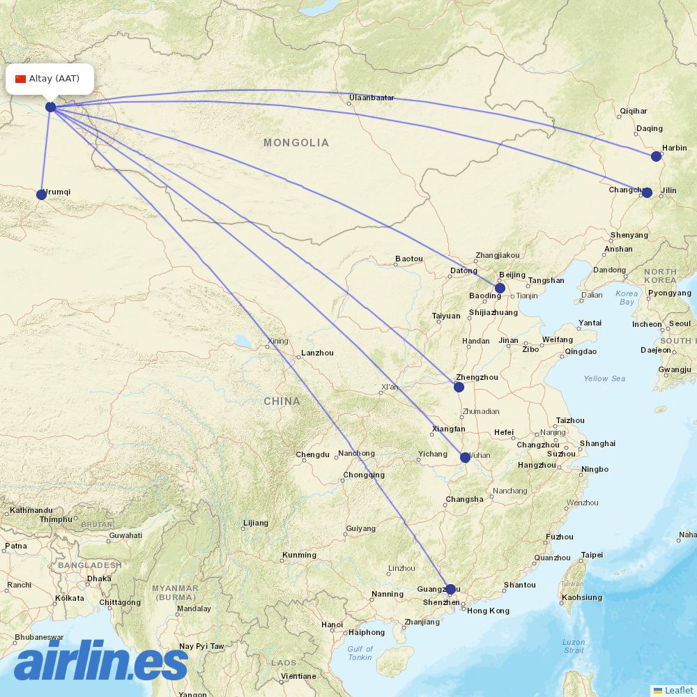 China Southern Airlines from Altay Airport destination map