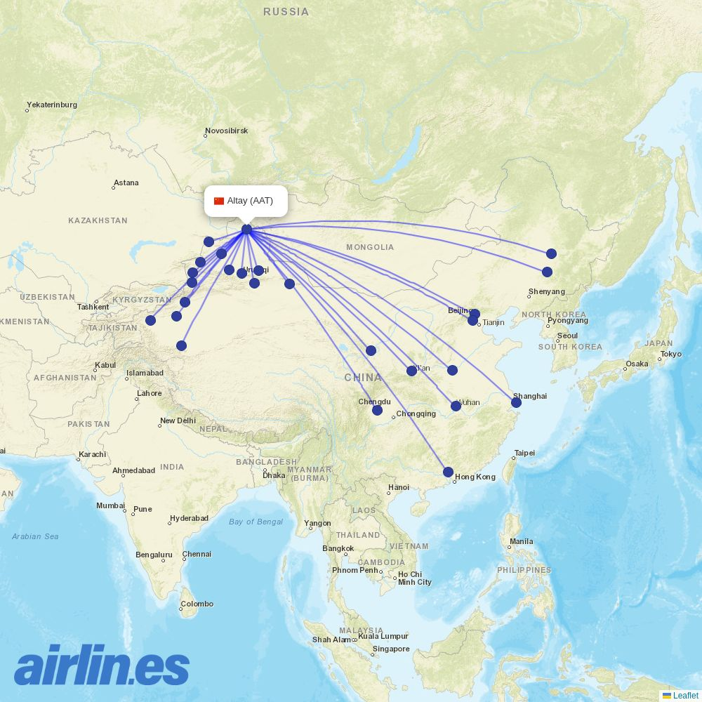 Chengdu Airlines at AAT route map