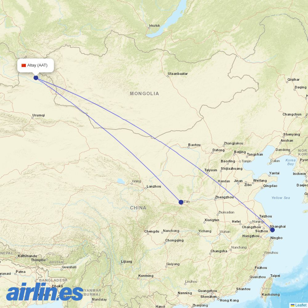 China Eastern Airlines from Altay Airport destination map