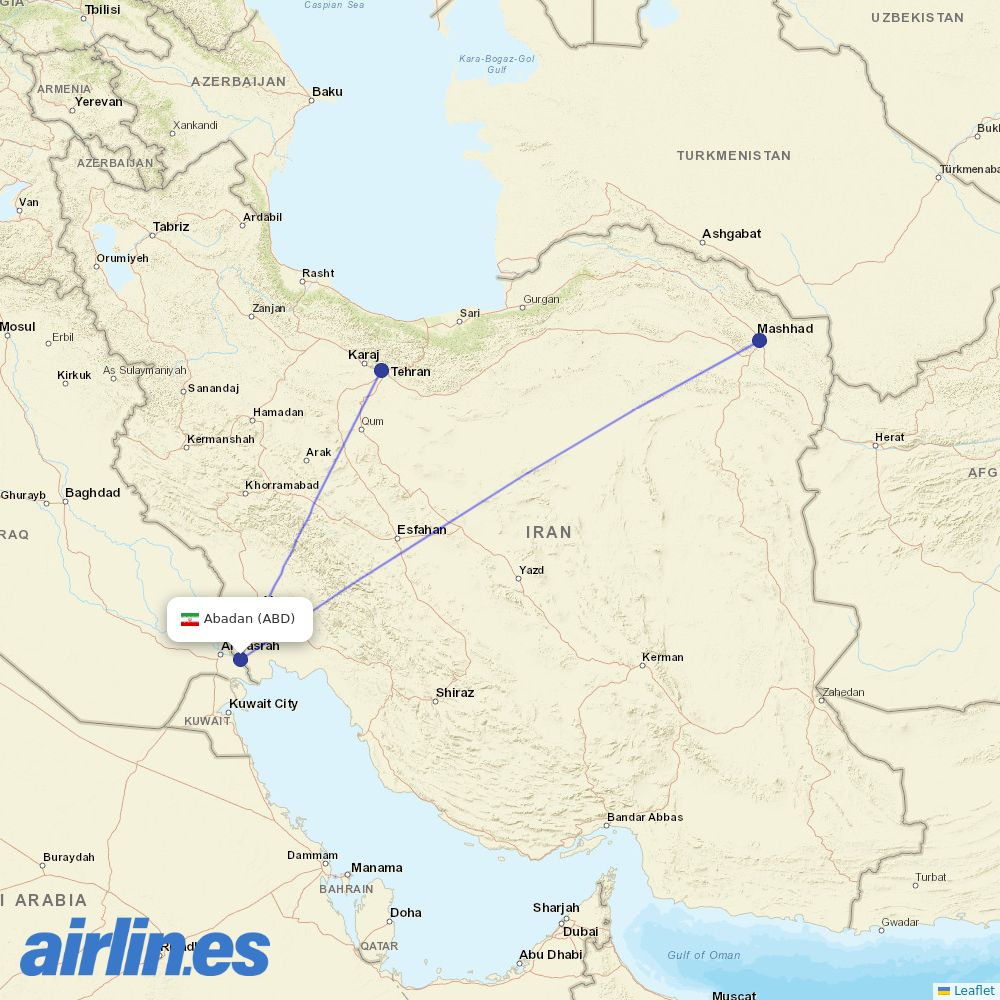 Qeshm Air from Abadan destination map