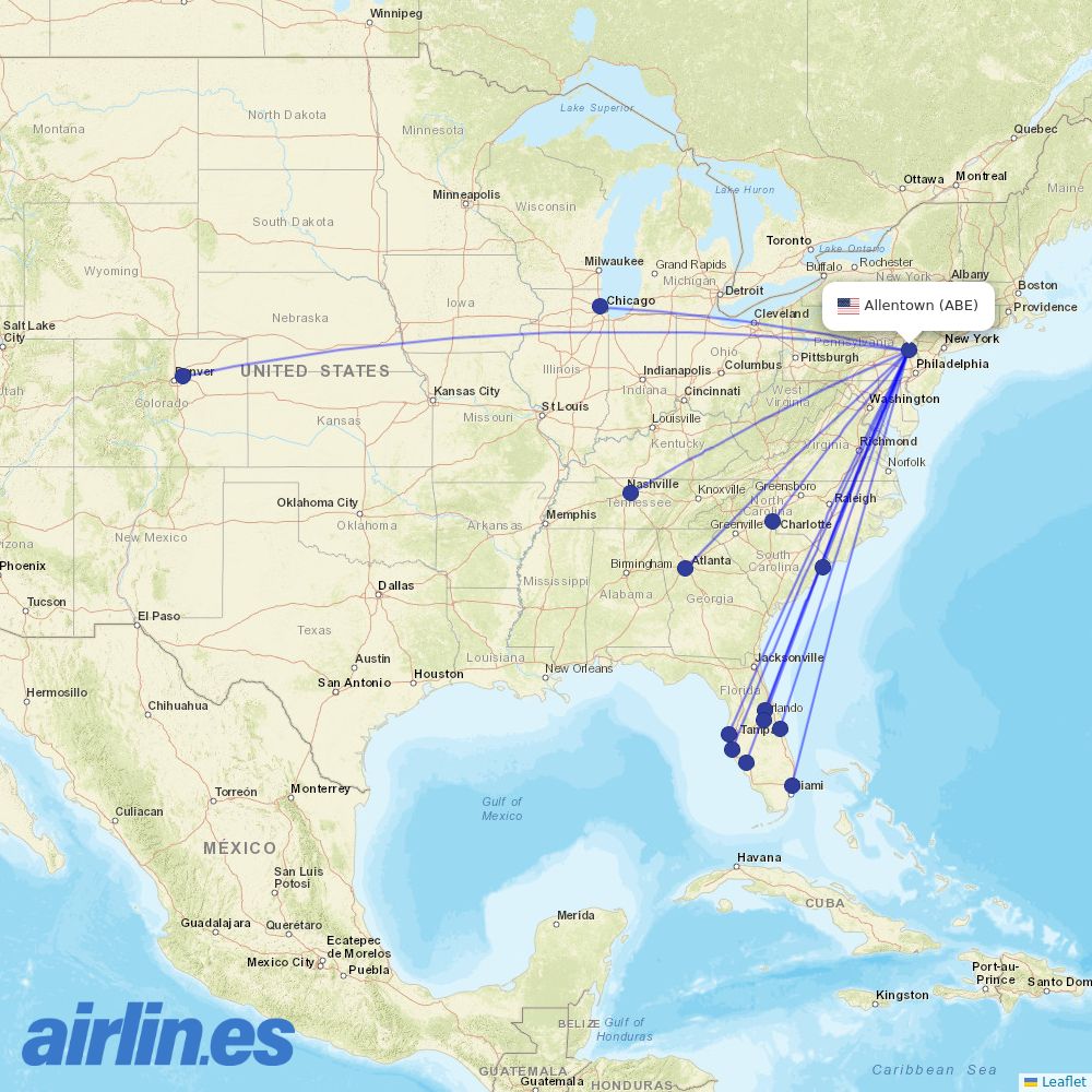 Allegiant Air from Lehigh Valley Intl destination map