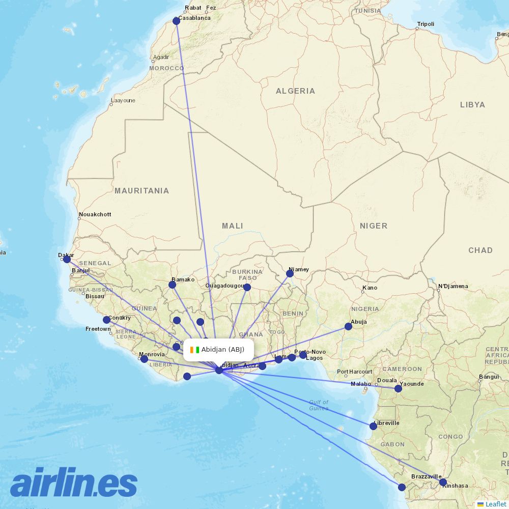 Air Cote DIvoire at ABJ route map