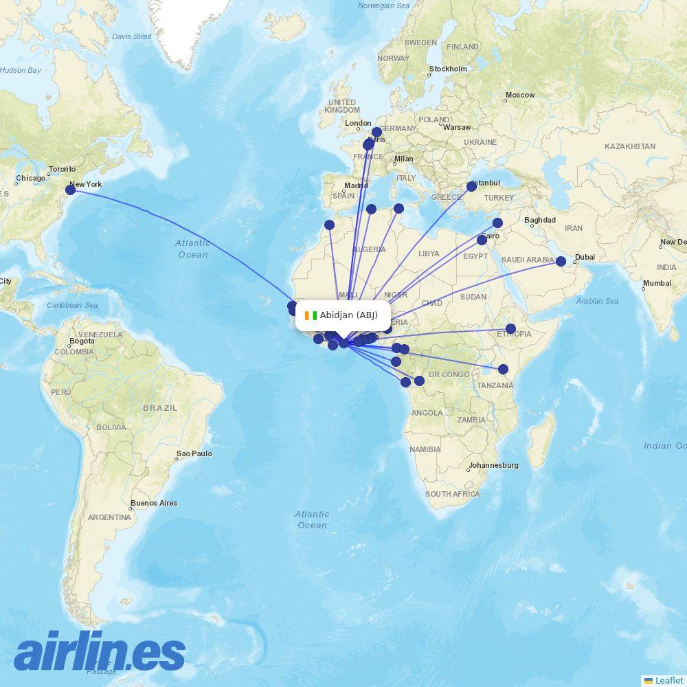 ASKY Airlines at ABJ route map