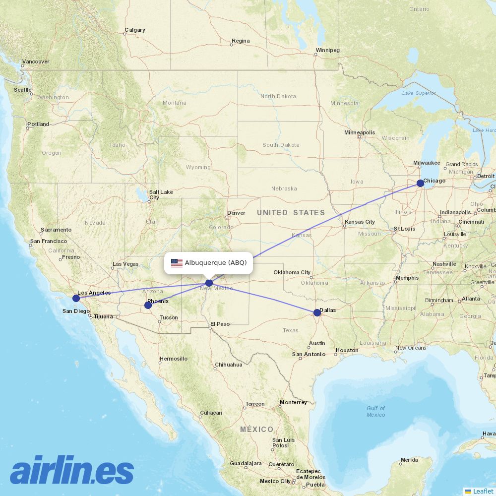 American Airlines from Albuquerque International Sunport destination map