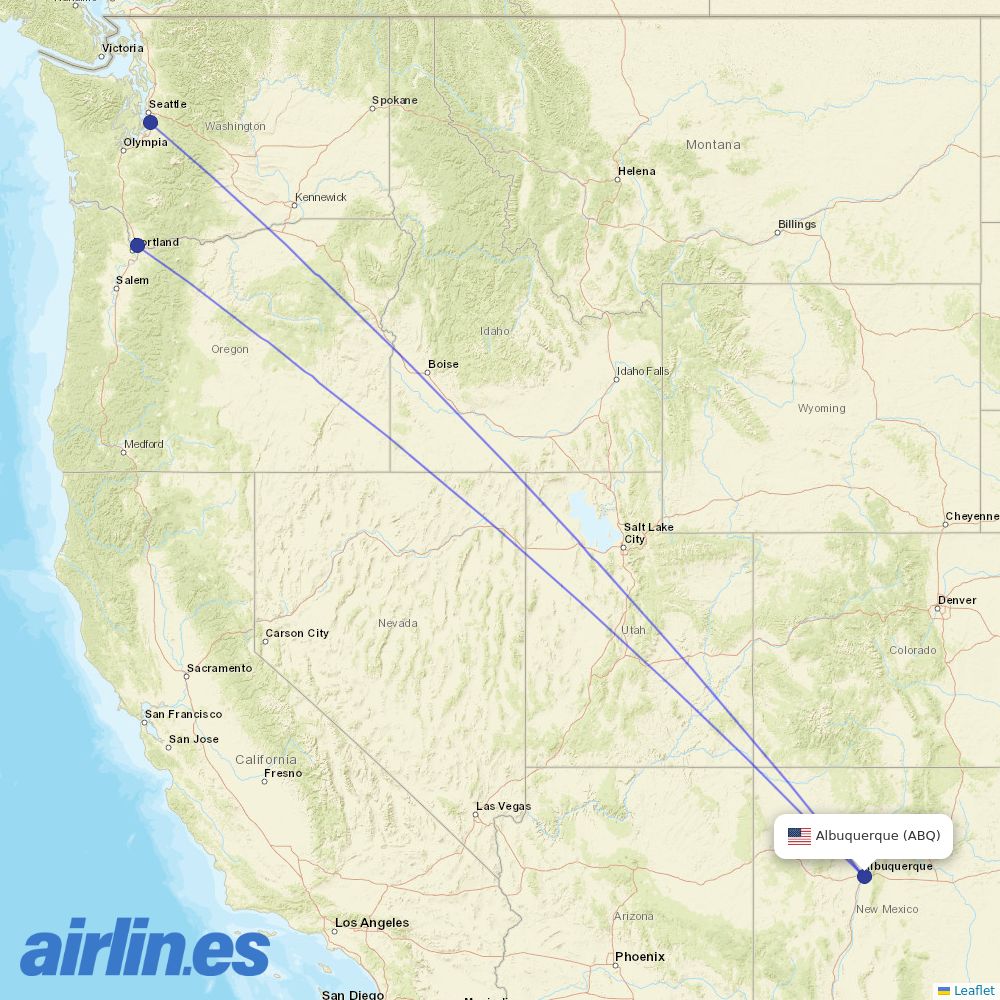 Alaska Airlines from Albuquerque International Sunport destination map