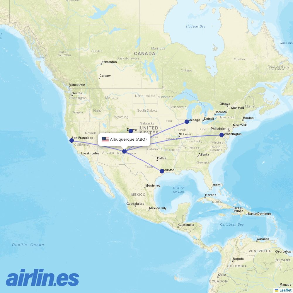 United Airlines from Albuquerque International Sunport destination map