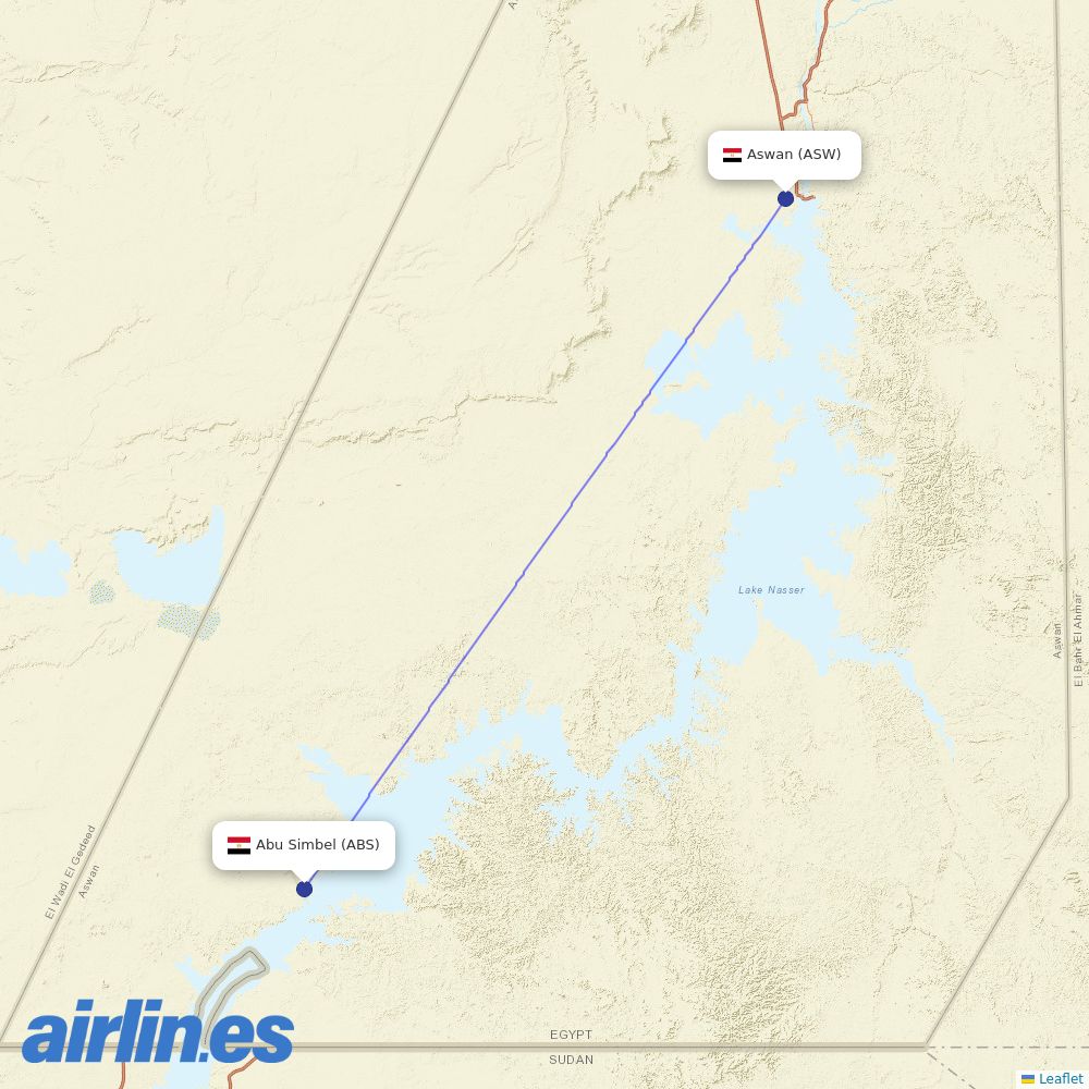 EgyptAir from Abu Simbel destination map