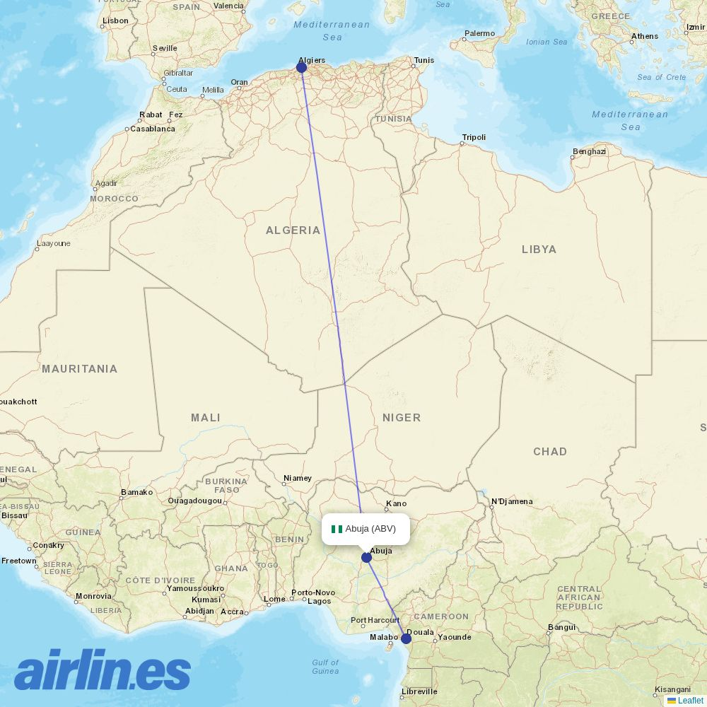 Air Algerie from Abuja Nnamdi Azikiwe International destination map