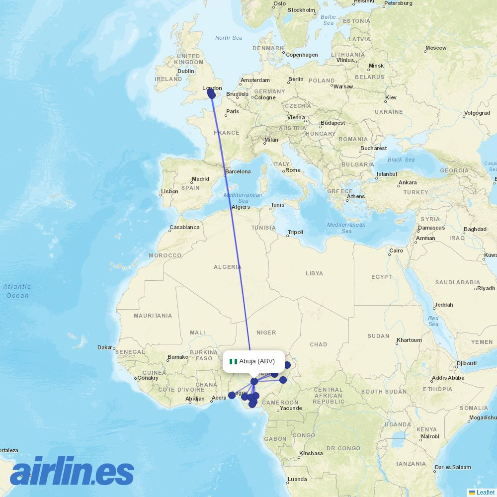 Air Peace at ABV route map