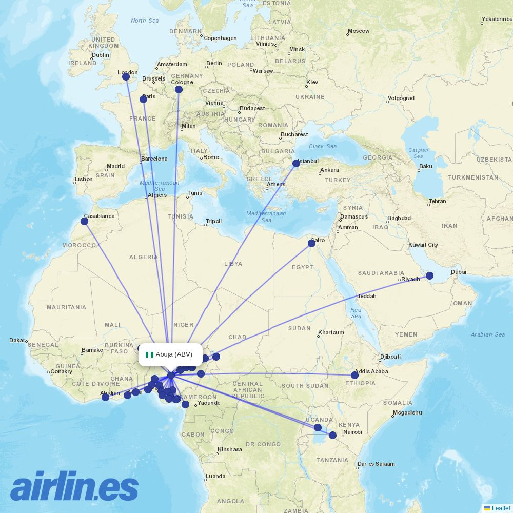 Ibom Air at ABV route map