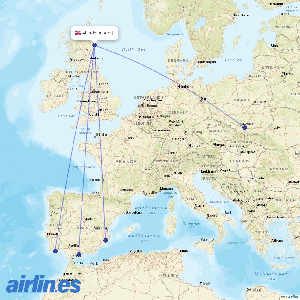 Ryanair from Dyce destination map