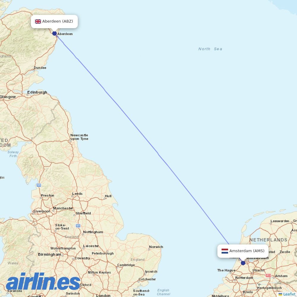 KLM from Dyce destination map