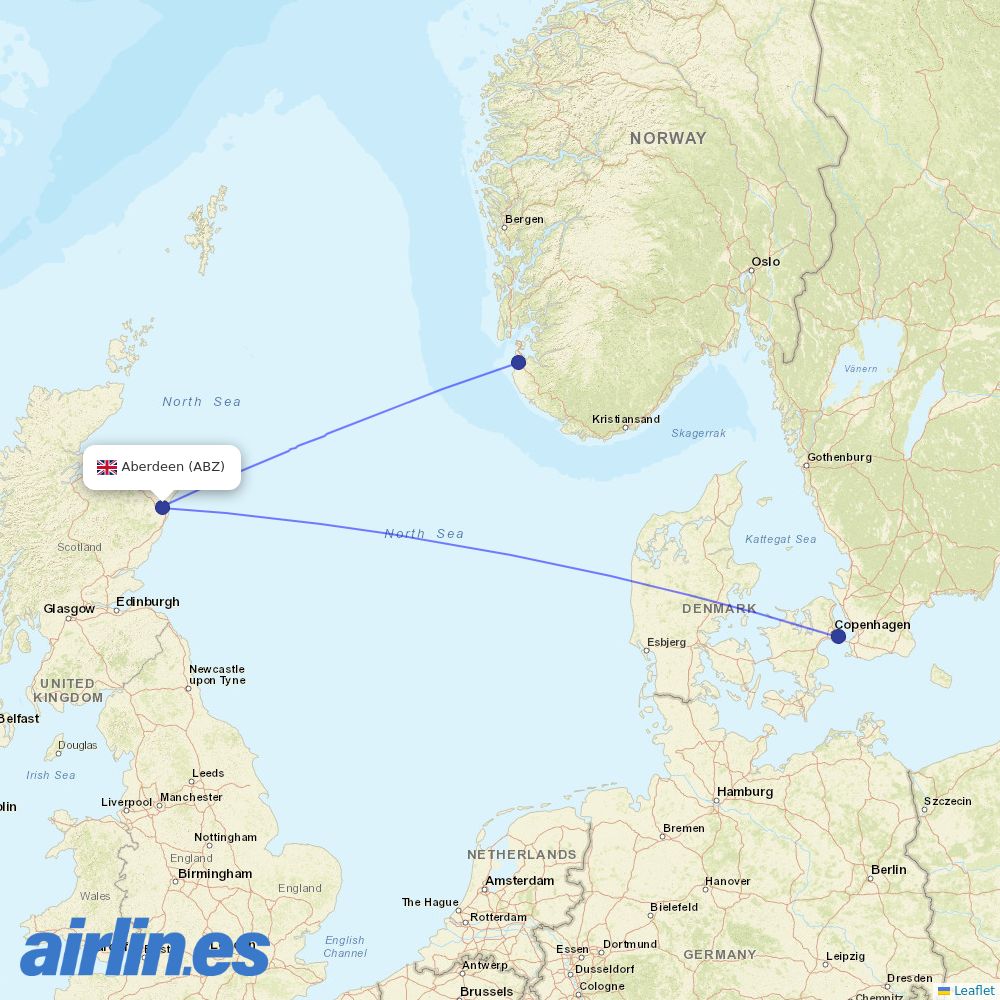 Scandinavian Airlines from Dyce destination map