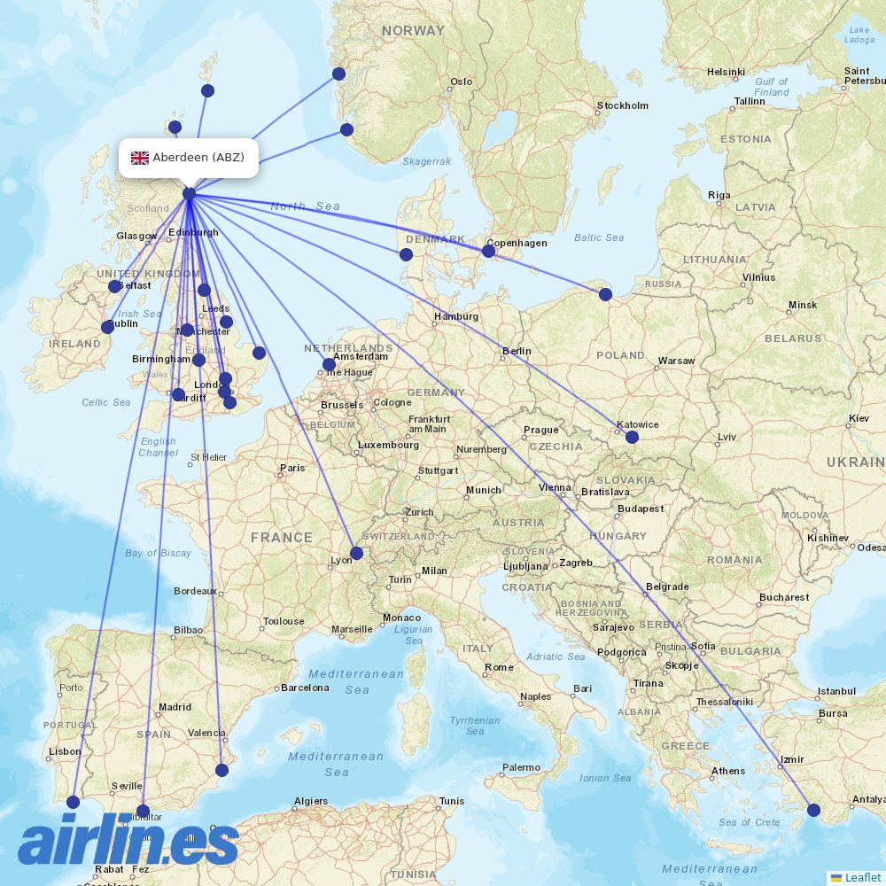 Wideroe from Dyce destination map
