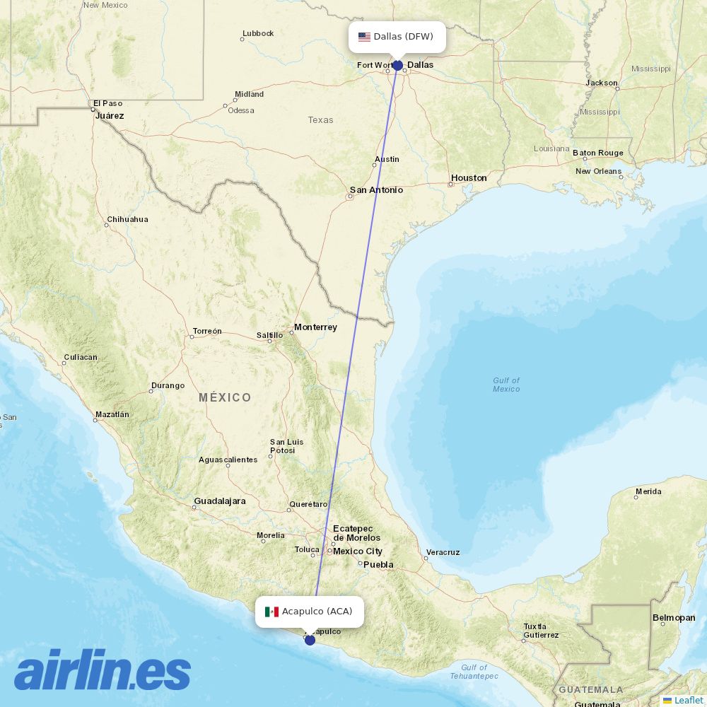 American Airlines from General Juan N Alvarez International destination map