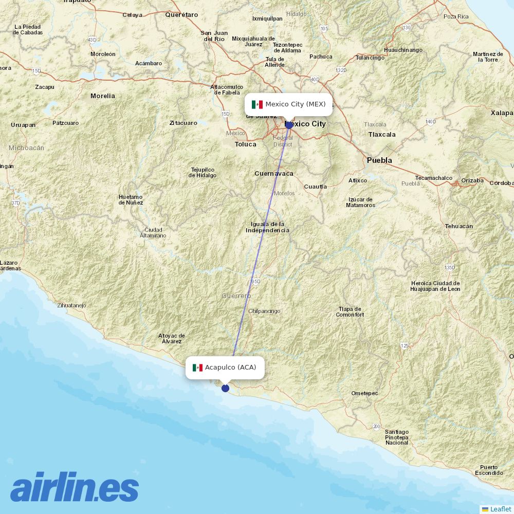 Aeromexico from General Juan N Alvarez International destination map