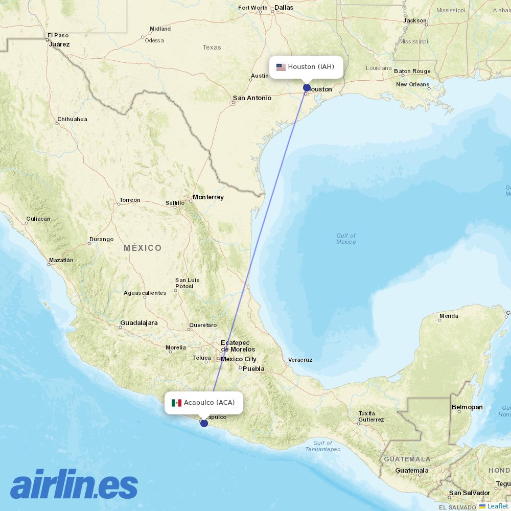 United Airlines from General Juan N Alvarez International destination map
