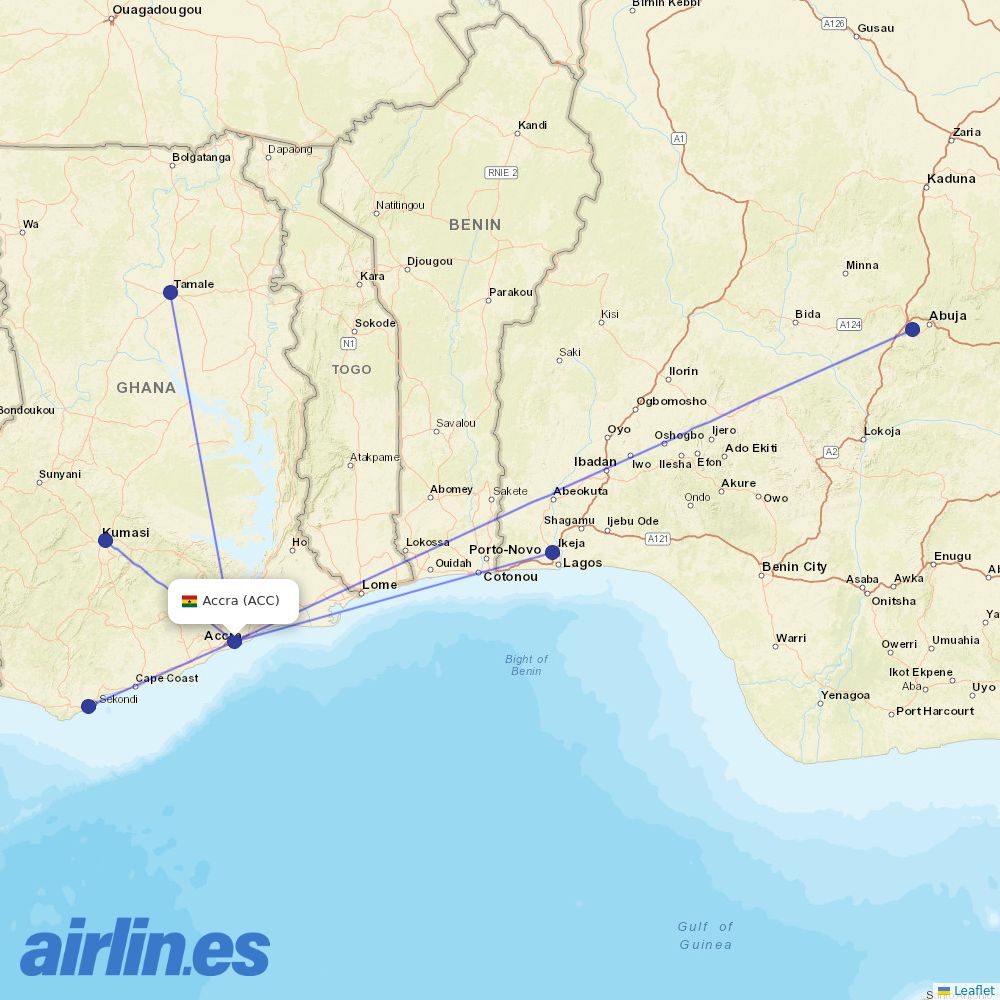 Africa World Airlines from Kotoka International destination map