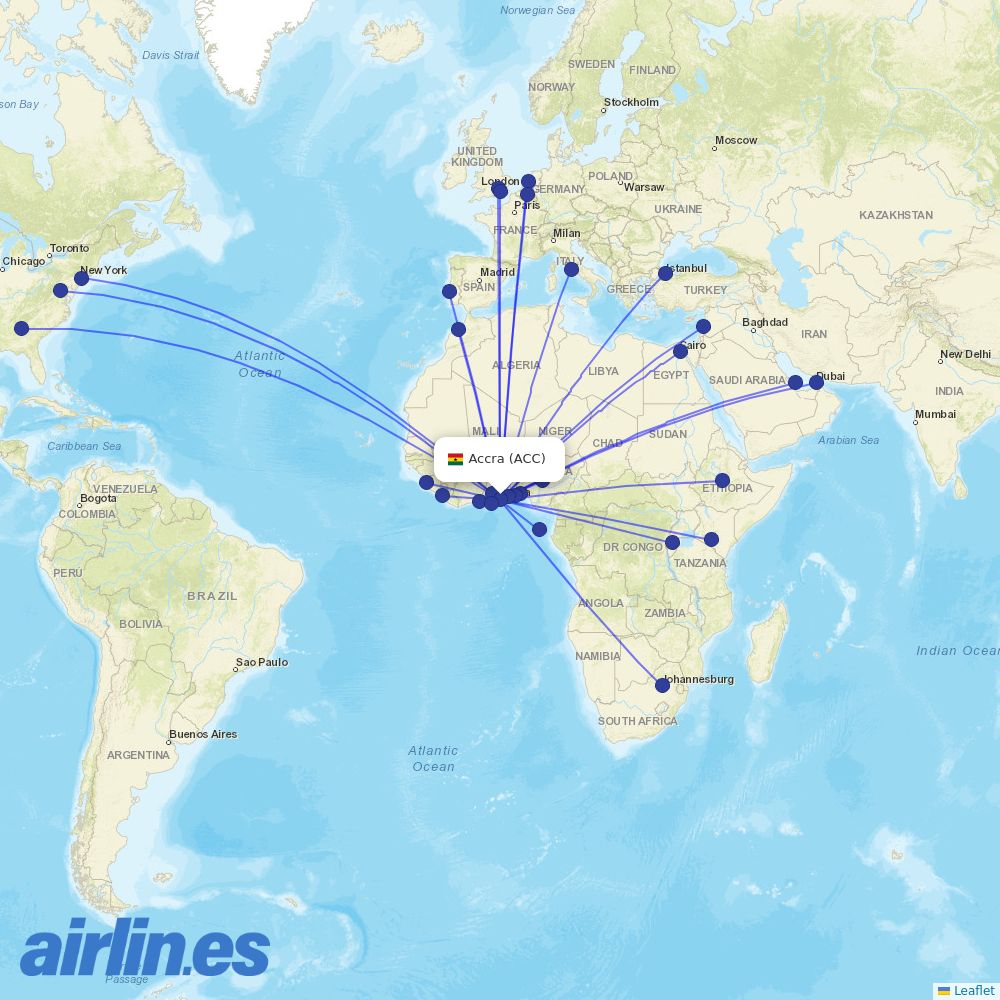 Air Cote DIvoire from Kotoka International destination map