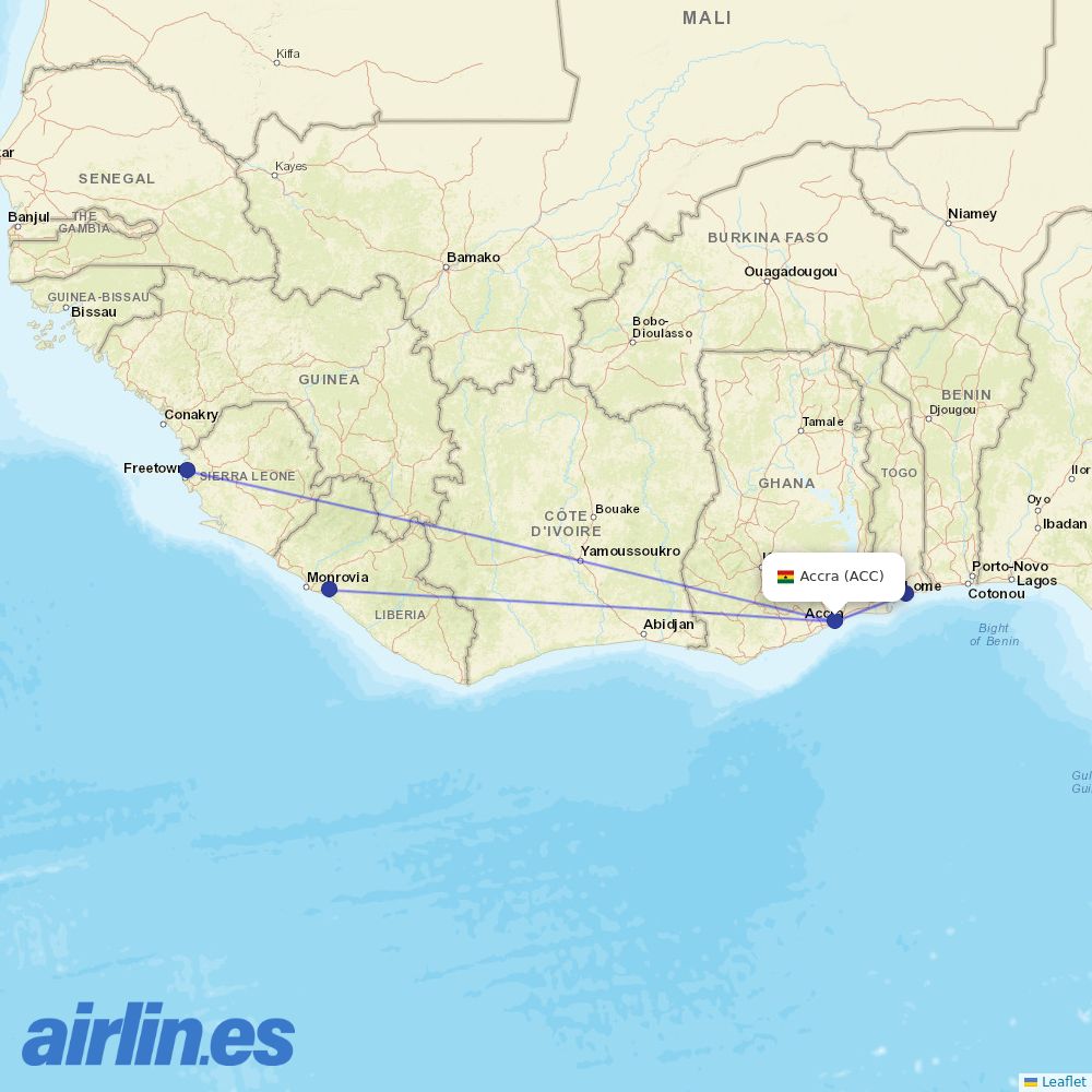 ASKY Airlines from Kotoka International destination map
