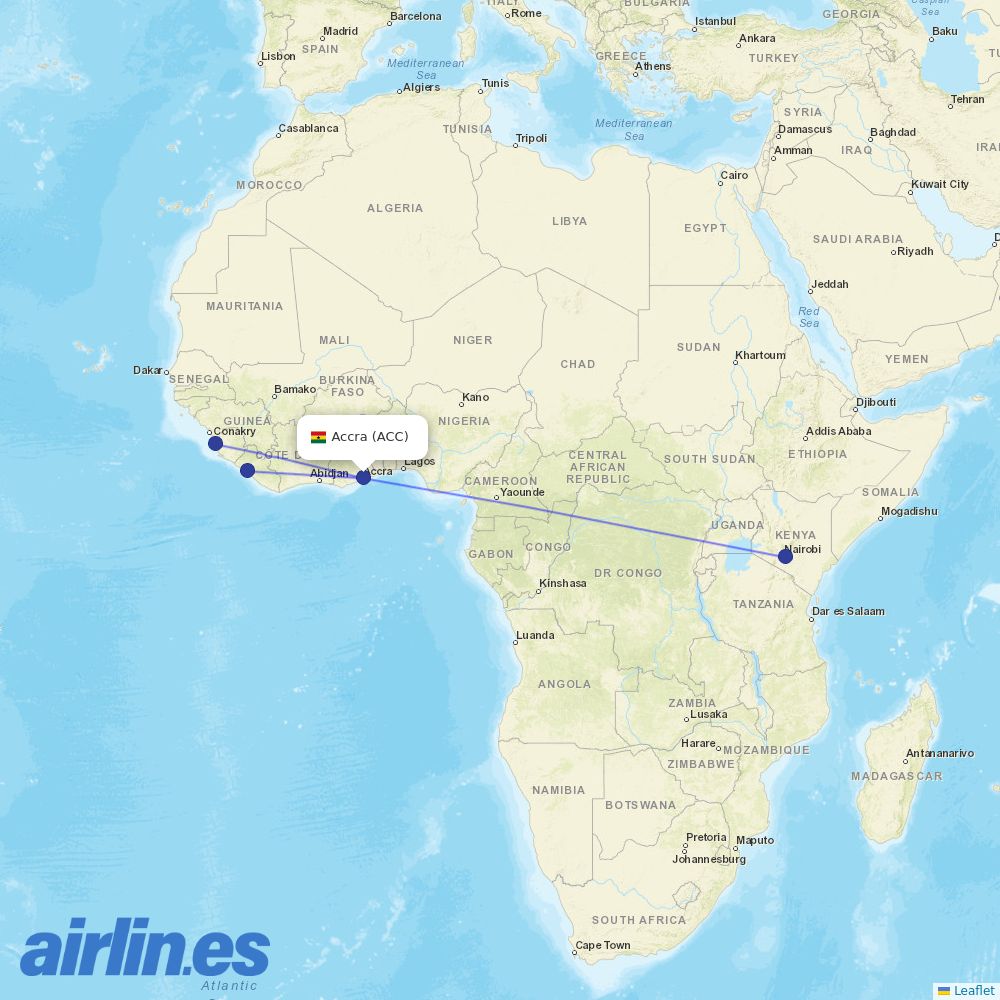 Kenya Airways at ACC route map
