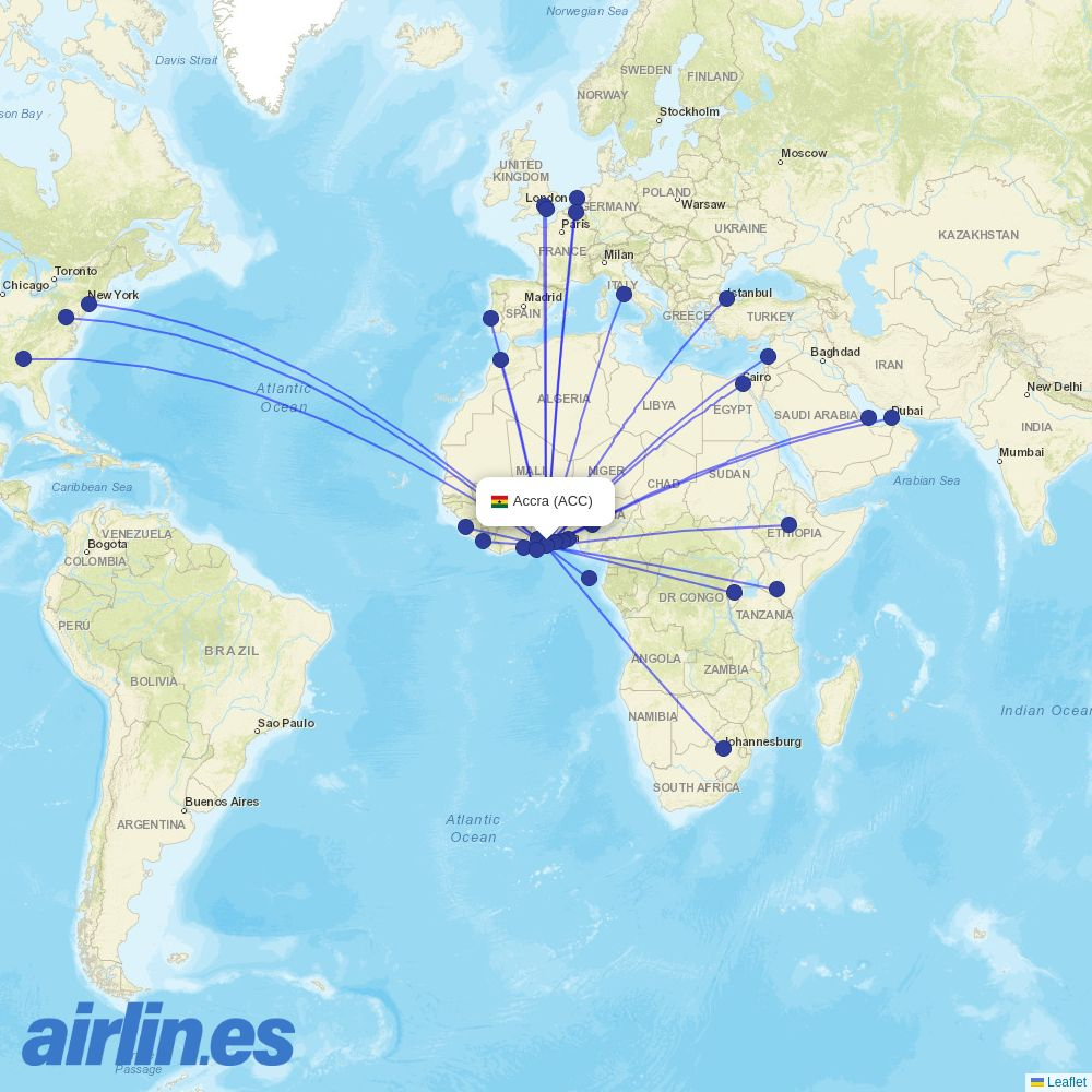 Air Peace from Kotoka International destination map