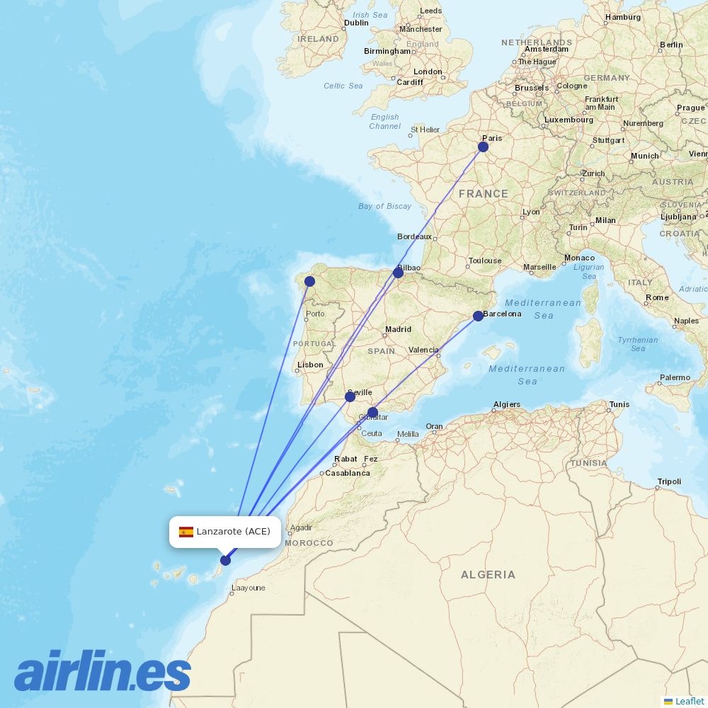 Vueling from Lanzarote Airport destination map