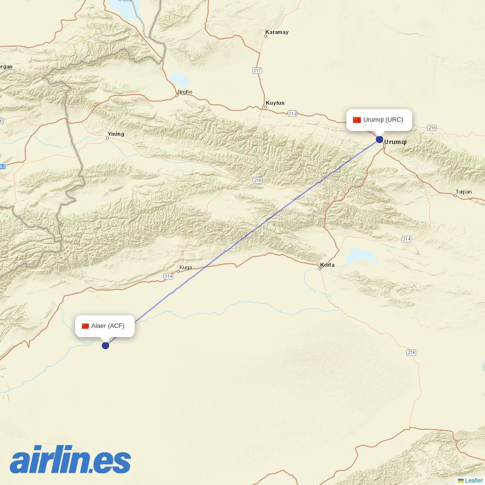 China Southern Airlines from Alaer Talimu Airport destination map