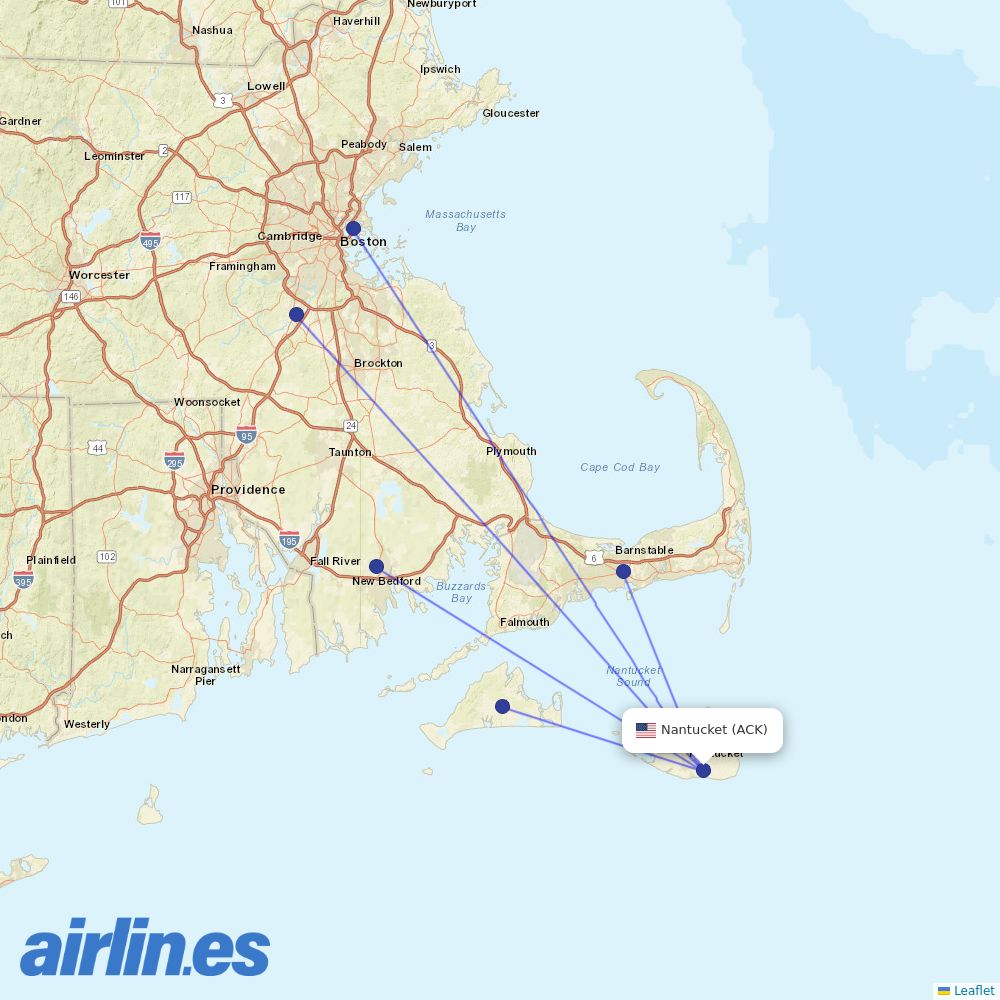 Cape Air at ACK route map