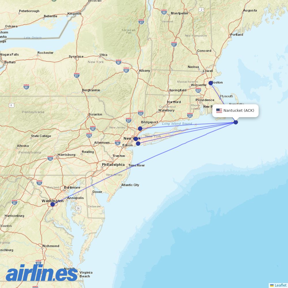 JetBlue Airways from Nantucket Mem destination map