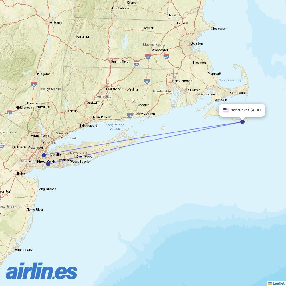 Delta Air Lines from Nantucket Mem destination map