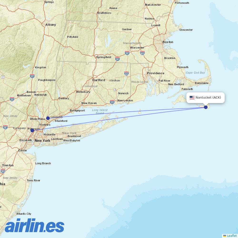 Tradewind Aviation at ACK route map