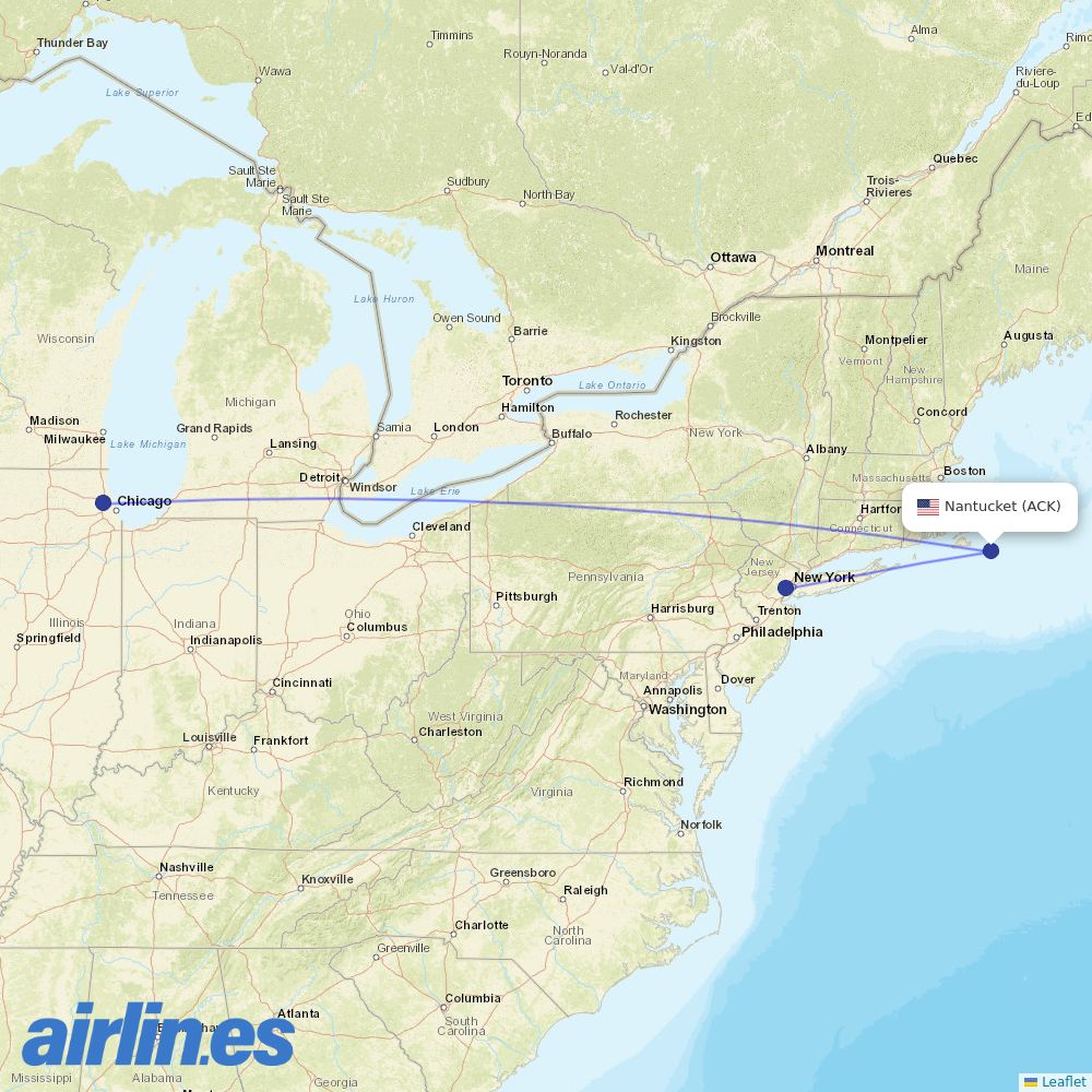 United Airlines from Nantucket Mem destination map