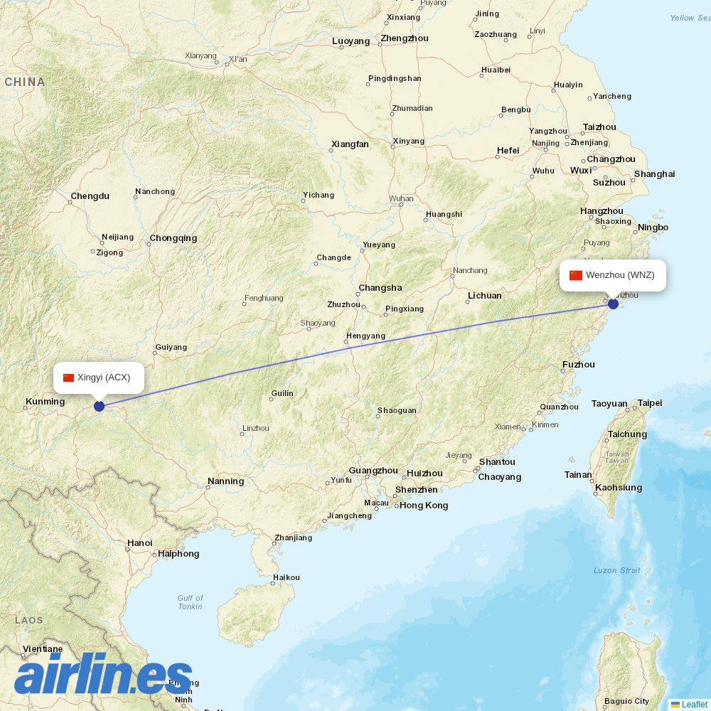 9 Air from Xingyi Airport destination map