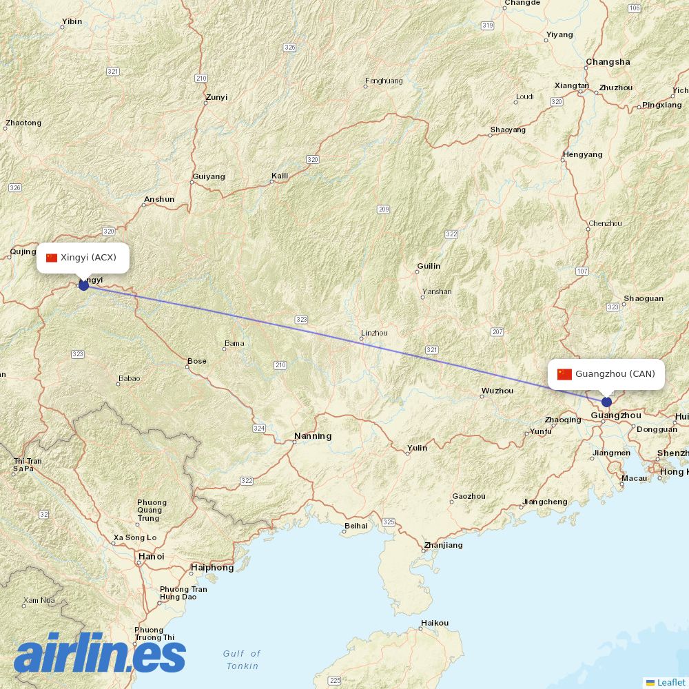 China Southern Airlines from Xingyi Airport destination map