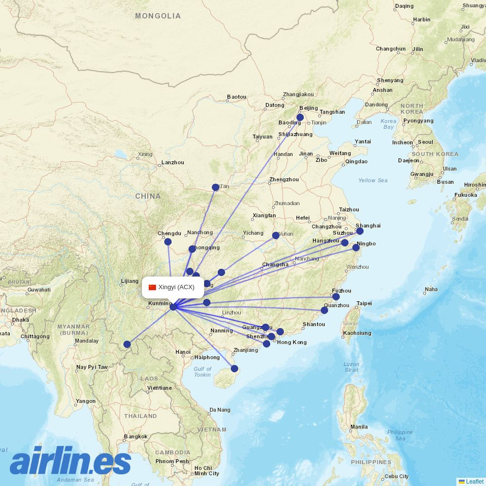 Gestair from Xingyi Airport destination map
