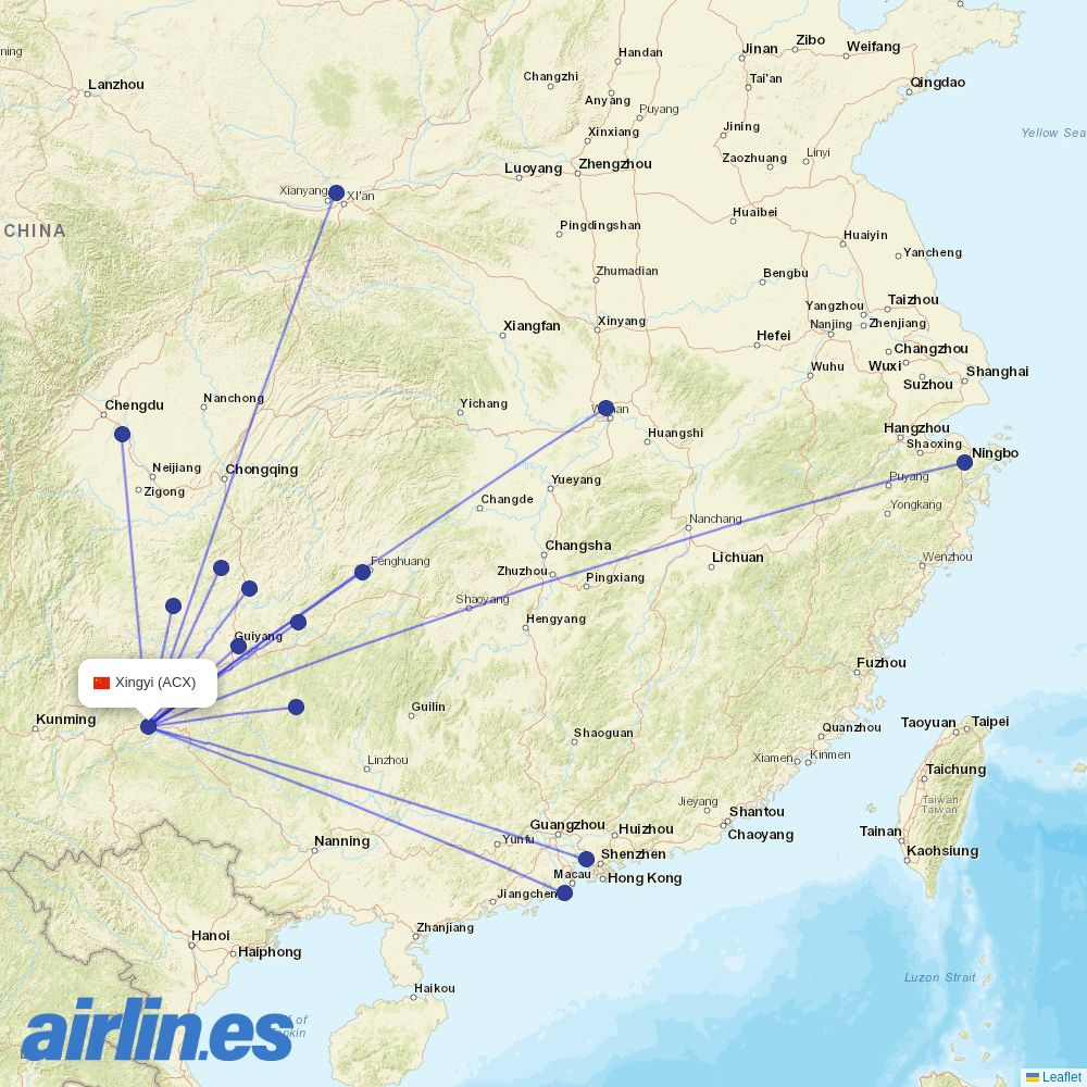 Colorful GuiZhou Airlines at ACX route map