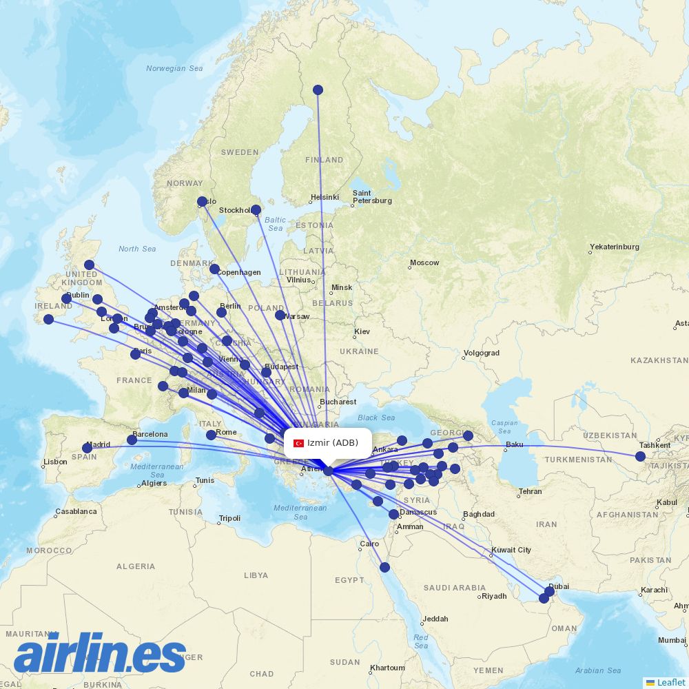 SunExpress at ADB route map