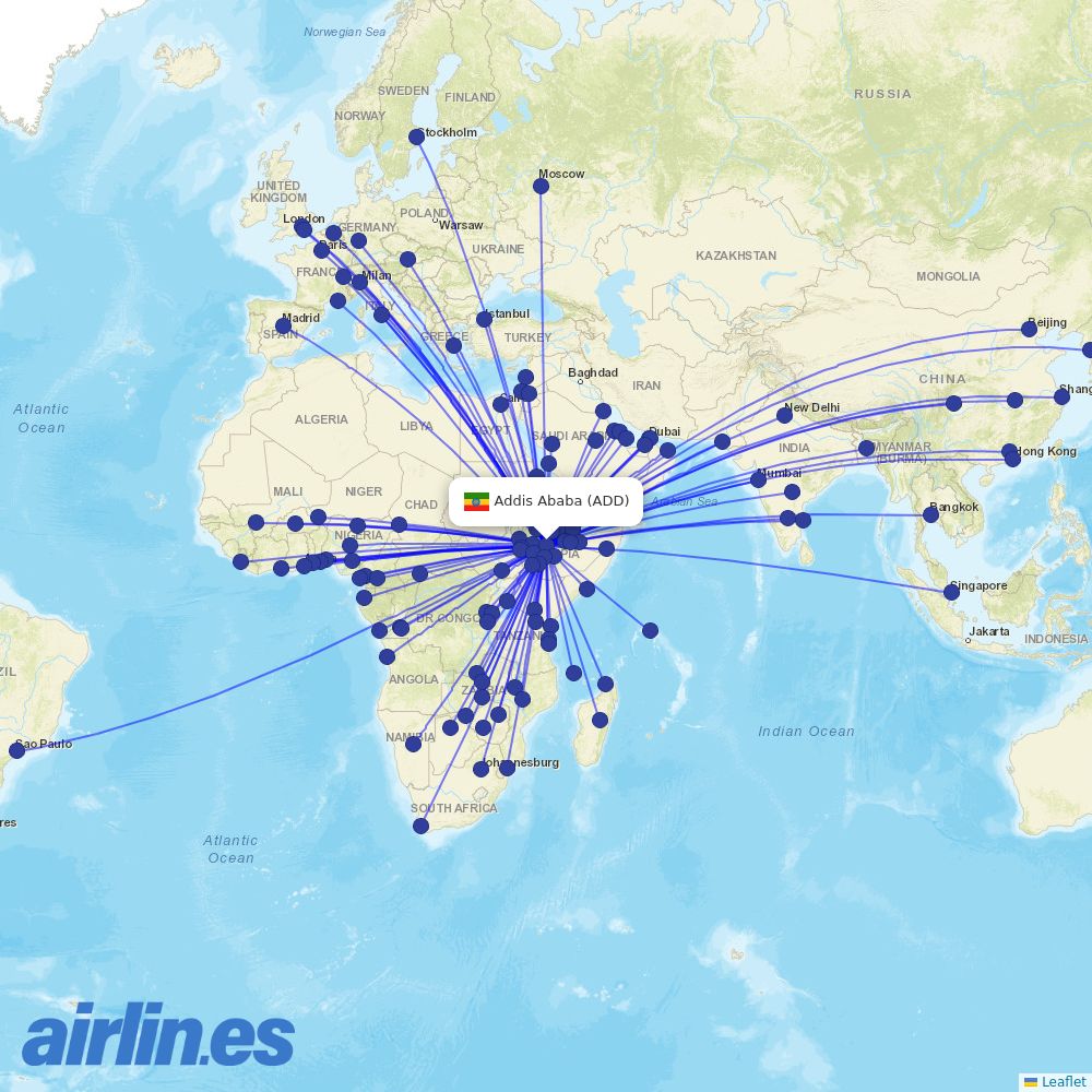 Ethiopian at ADD route map