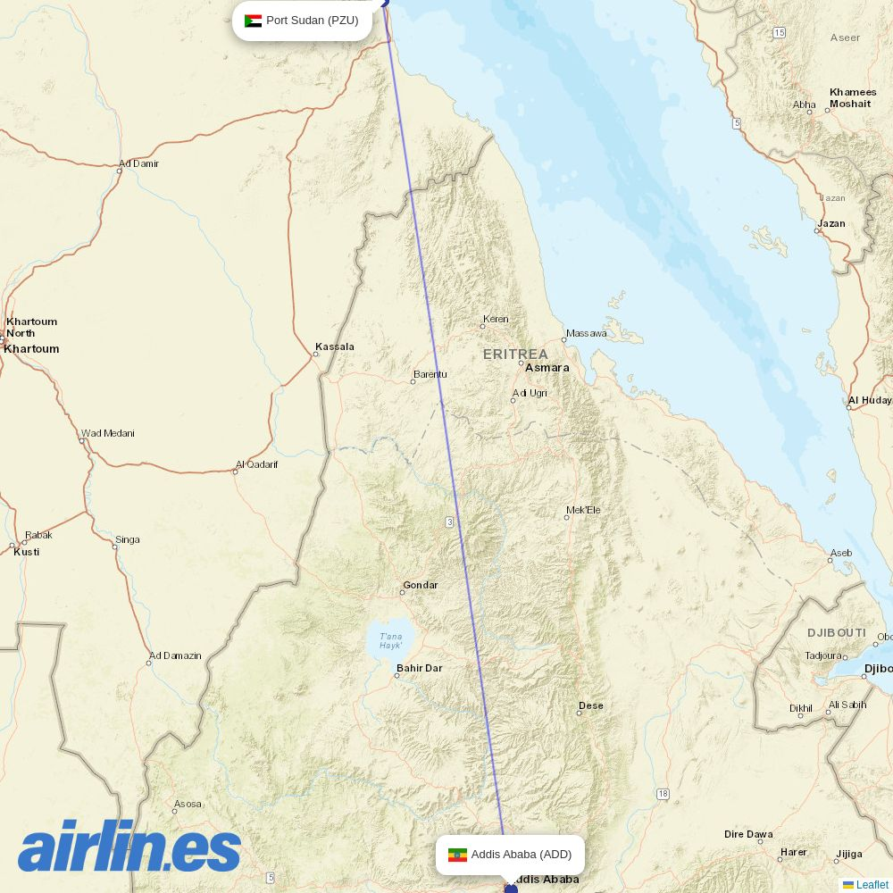 Badr Airlines at ADD route map