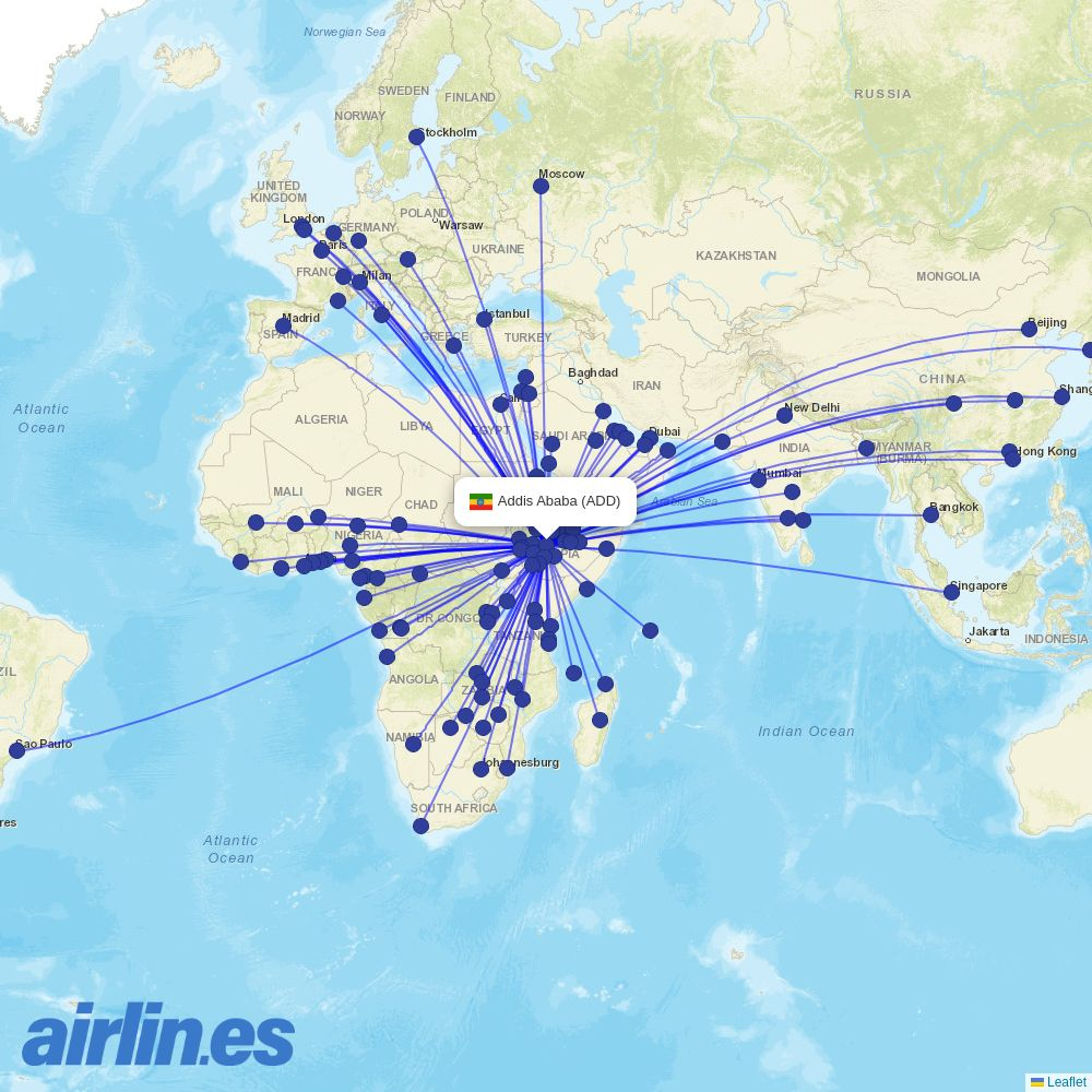 Flynas from Addis Ababa Bole International Airport destination map