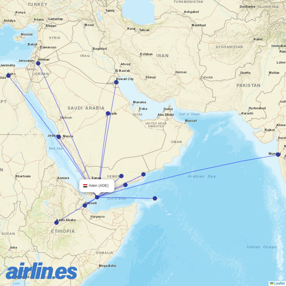 Air Djibouti at ADE route map