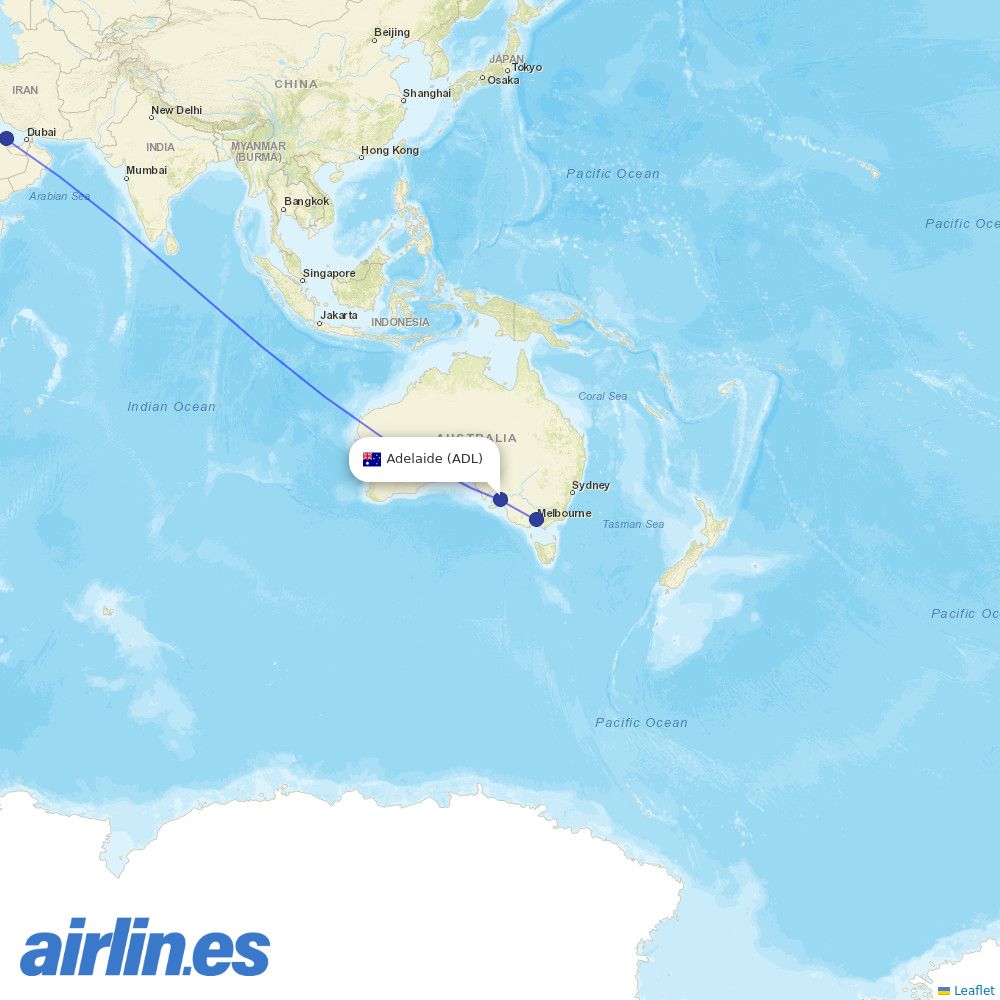 Qatar Airways from Adelaide International destination map